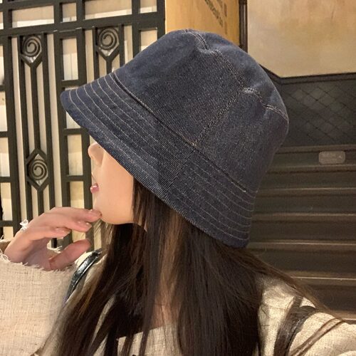 丹宁双面戴/陈奶奶韩系牛仔渔夫帽女遮阳帽防晒盆帽简约休闲帽子 - 图2