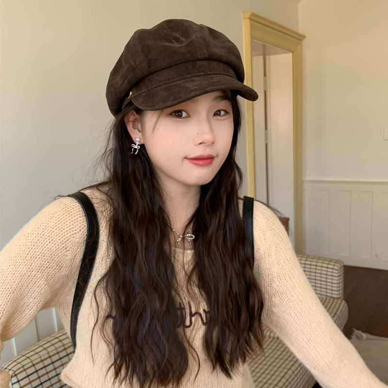 陈奶奶 高品质翻毛皮八角帽子女复古气质百搭贝雷帽报童画家帽新