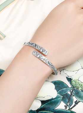 2022莲花手镯女纯银年轻实心