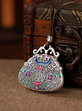 宫廷s925纯银鸳鸯莲花项链