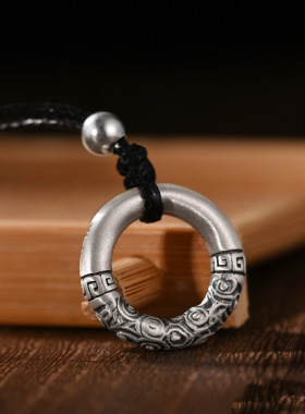 新款平安扣仿纯银吊坠男潮实心祥云国潮复古泰银个性潮牌项链配饰