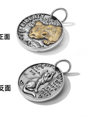 猫咪男士项链潮牌百搭圆硬币复古小众个性挂饰双面小猫咪吊坠男潮