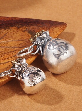 福袋吊坠男士潮牌百搭仿925银钱袋子项链男潮配饰复古项链绳挂件