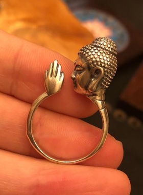 泰国释迦牟尼佛头合掌戒指小众设计感民族风个性男女款可调节指环