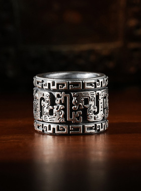 S925纯银创意设计青铜器纹样夔龙纹吊坠小众国风霸气百搭项链男款