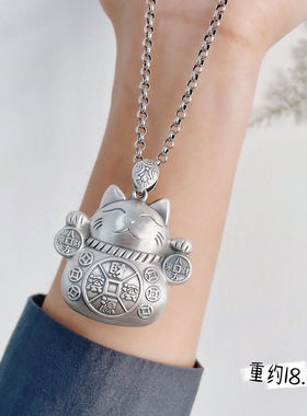 滚滚复古仿925纯银猫吊坠项链八方来可爱小猫女士毛衣吊坠项链女