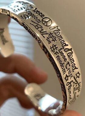 复古925纯银涂鸦高级感手镯