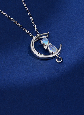 猫咪可爱月亮项链女清新锁骨链