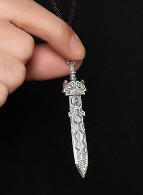 S925纯银八卦乾坤宝剑项链男士个性复古民族风宝剑吊坠挂绳配饰