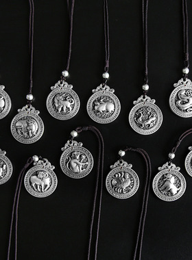 民族风八卦藏银项链男十二生肖