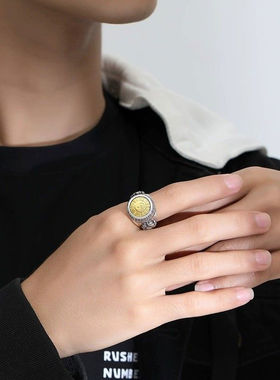 S925纯银太极八卦转运戒指男款国潮复古个性开口可调节转动戒指