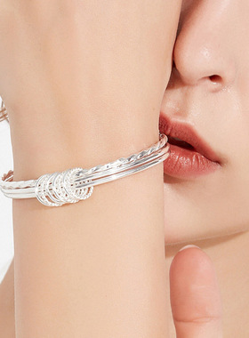 复古时尚三环手镯女银饰品