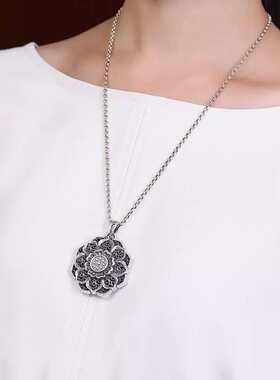 民族风复古纯银莲花金刚杵吊坠