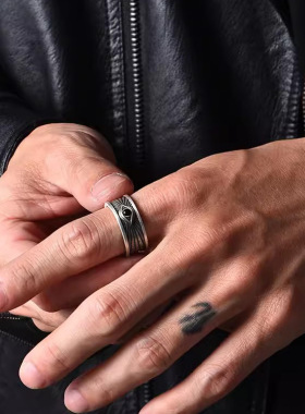 上帝之眼仿纯银戒指男高级感男小众设计感个性嘻哈复古单身戒指环