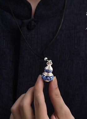 景泰蓝990纯银葫芦吊坠男女士复古祥云空心可打开装东西项链挂坠
