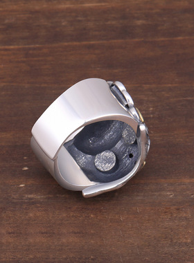 貔貅仿纯银戒指男潮霸气个性饕餮复古潮男单身戒指开 口食指戒