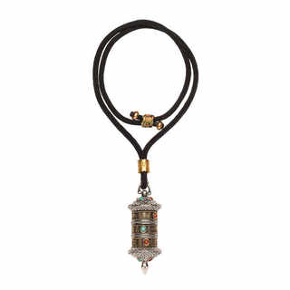 Auspicious turning prayer wheel six-character mantra pendant necklace men's pendant personality trendy retro niche hollow can be opened