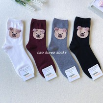 Korean Cartoon Midcylinder Socks East Gate Kikiya Cute Cartoon Solid Small Bear Women Socks Cotton Socks 100 Hitch Stockings