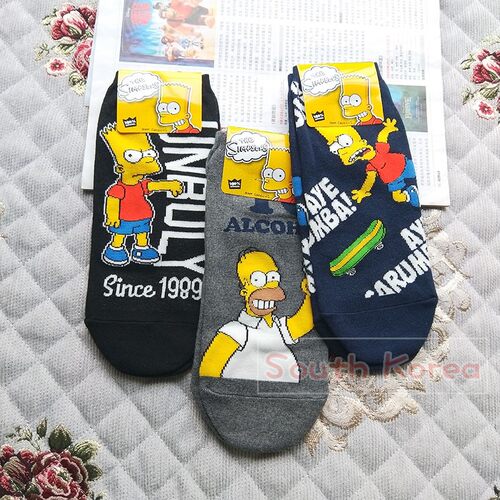 卡通男袜子韩国进口可爱THE SIMPSONS辛普森短袜ins潮男学院风新 - 图1