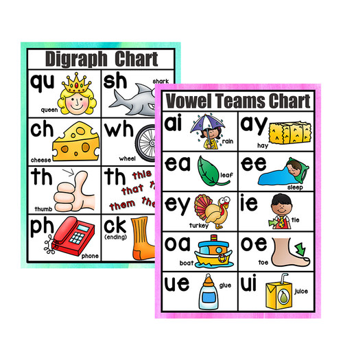 Phonics Chart自然拼读规律表海报导图字母表词根表元音辅音教具 - 图2