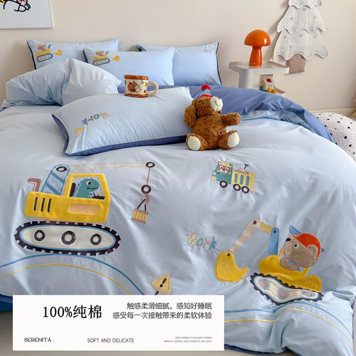 A类母婴级100纯棉四件套卡通全棉儿童床单被套三件套床笠四季通用 - 图1