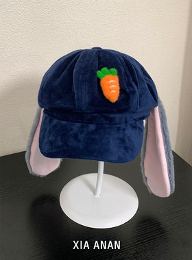 朱迪兔耳朵显脸小毛绒八角帽女