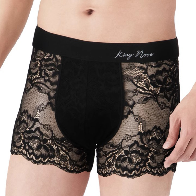 诗萝涵朵SHIROHATO男士内裤日系蕾丝花边平角裤本命年红色四角裤 - 图0