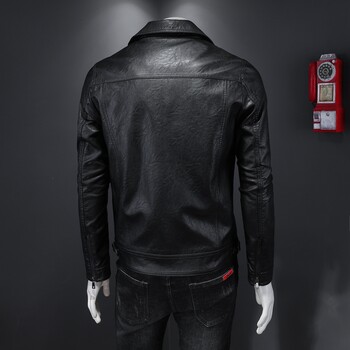 2024 Spring Casual Punk Motorcycle Leather Soft Leather Jacket Men's Trendy Thin Diagonal Zipper Suit Lapel PU Jacket