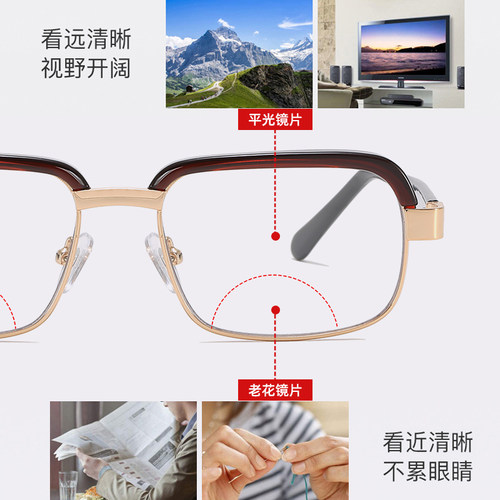 男士隐形双光老花镜 看远看近防蓝光眼眉毛框老光镜男 可戴着走路 - 图2