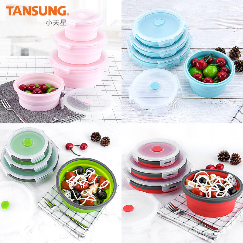 户外圆型折叠碗硅胶饭盒便当盒保鲜盒便携野餐具伸缩碗泡面碗旅行,淘宝优惠券,粉丝福利购,淘宝优惠卷