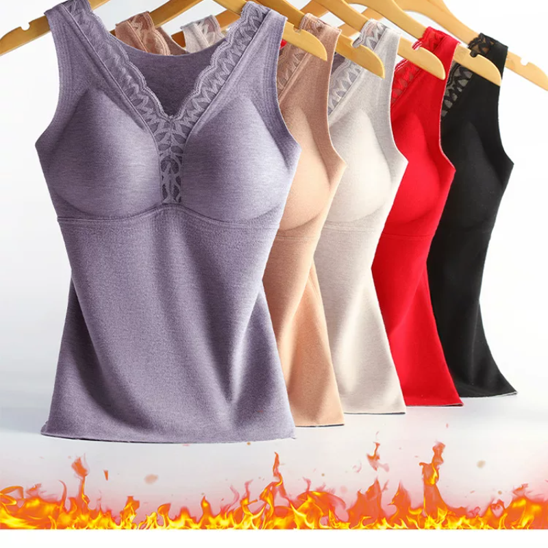 蚕丝羊绒新款保暖背心上衣打底内衣女蕾丝修身自发热带胸垫秋冬季,淘宝优惠券,粉丝福利购,淘宝优惠卷