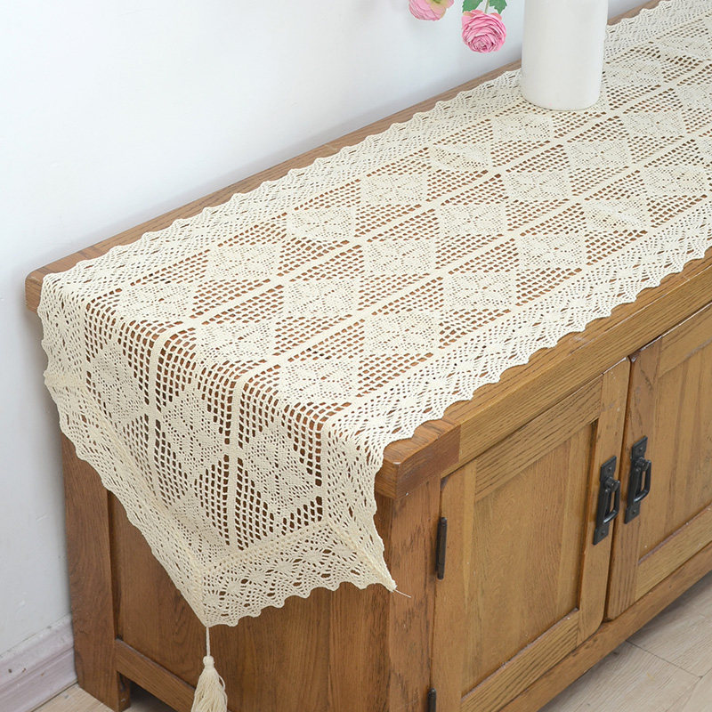 美式田园棉线镂空餐桌布桌旗装饰布艺仿钩针茶几垫电视柜五斗橱,淘宝优惠券,粉丝福利购,淘宝优惠卷