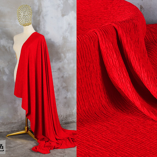 纯色微弹力肌理压皱布料树皮褶皱连衣裙裤子女装服装设计diy布料 - 图0