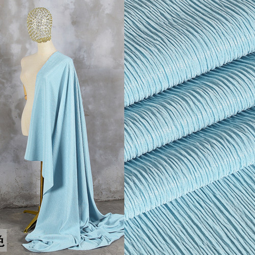 纯色微弹力肌理压皱布料树皮褶皱连衣裙裤子女装服装设计diy布料 - 图1