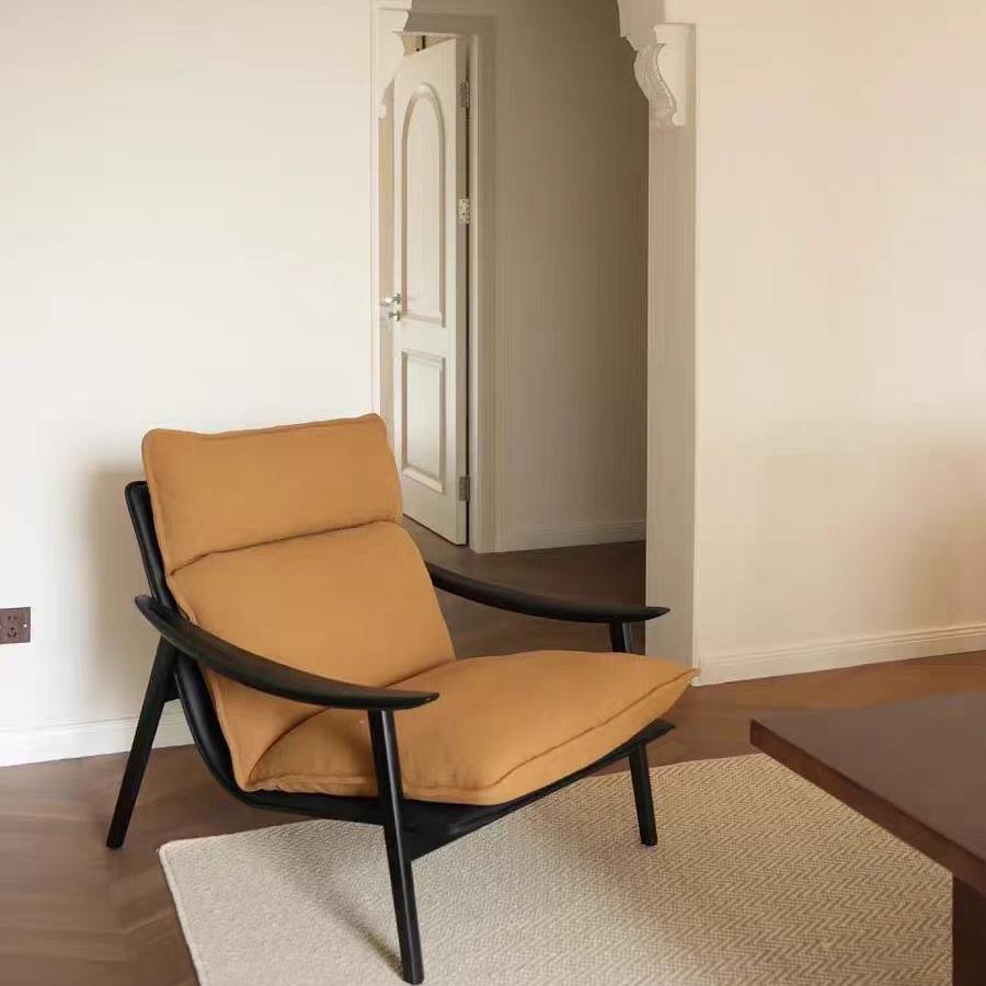 新款中古风单人沙发椅复古羊羔绒可拆洗客厅阳台实木休闲椅子 - 图0