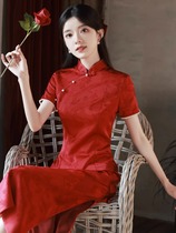 Red qipao toast to the brides new Chinese improved dress temperament young and small child engaged to marry retro