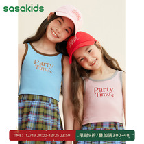 SASAKIDS Summer Retro printed Short Collision Color Knit High Slingers With Vest Sleeveless Blouse