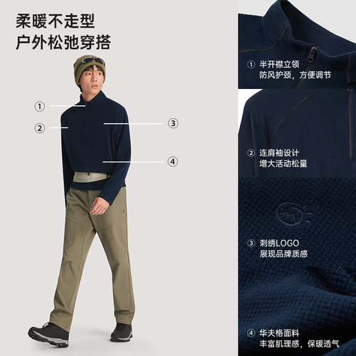 探拓户外华夫格抓绒衣男秋冬保暖半拉链卫衣冲锋衣内胆长袖打底衫-图1