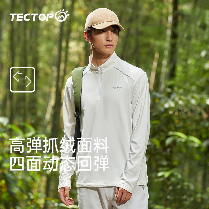 TECTOP户外加绒保暖T恤男跑步训练服春秋骑行健身服运动上衣长袖-图1