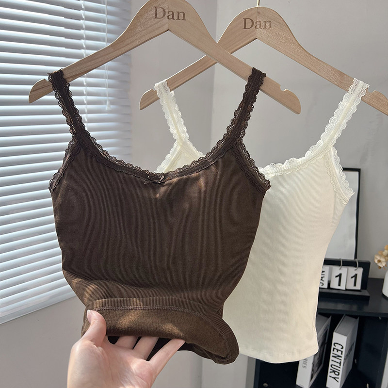 秋冬新款白色蕾丝花边磨毛保暖吊带背心女内搭修身打底衫无袖上衣,淘宝优惠券,粉丝福利购,淘宝优惠卷