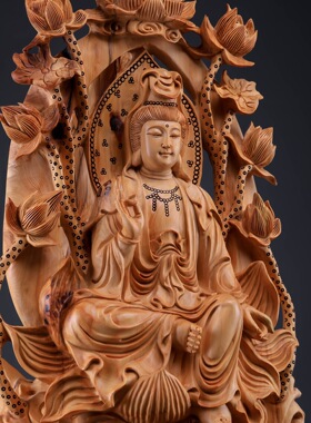 太行崖柏自在观音根雕木雕摆件观音菩萨佛像家居供养摆件工艺实木