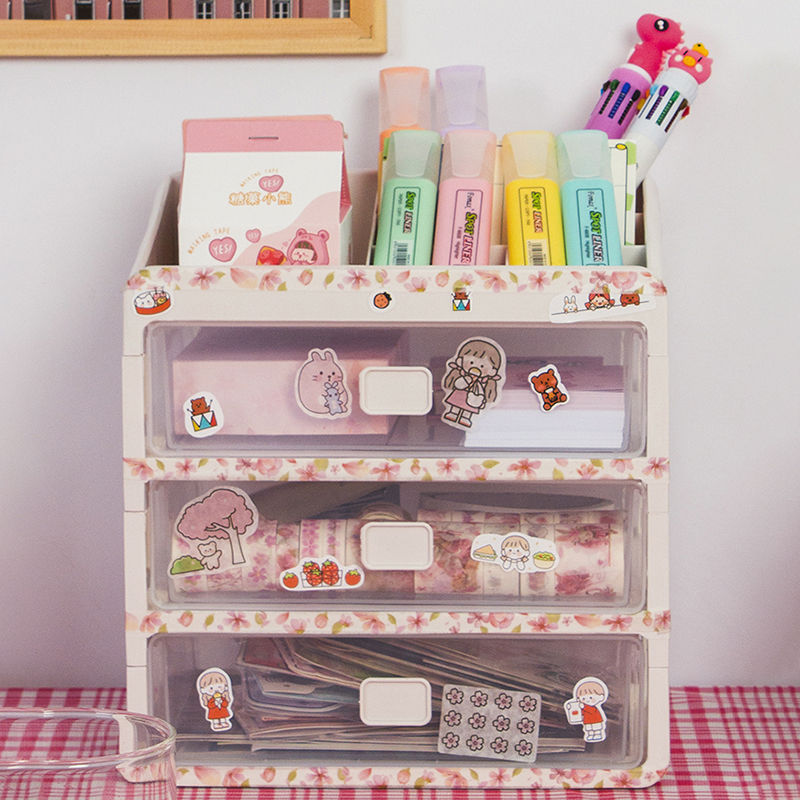 ins收纳盒学生桌面塑料抽屉式化妆品柜子少女文具办公书桌置物架 - 图1