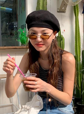 网红同款窄框长方形茶色太阳镜潮