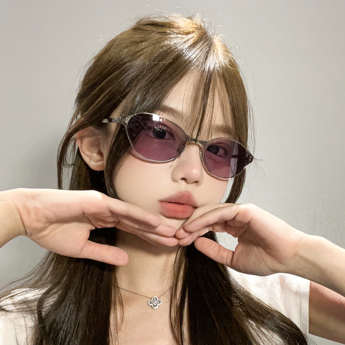 复古椭圆框紫色墨镜女显脸小氛围感网红街拍凹造型防紫外线太阳镜,淘宝优惠券,粉丝福利购,淘宝优惠卷