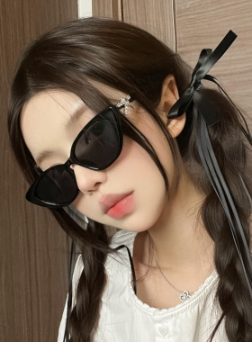2025新款时尚黑框猫眼墨镜辣妹显脸小凹造型夏季防晒蝴蝶结太阳镜