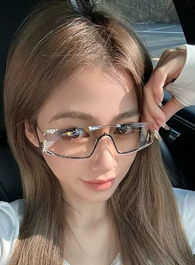 欧美Y2K水银色长方形半框凹造型墨镜女潮街拍显脸小千禧风太阳镜