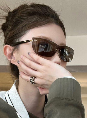 韩系无框猫眼墨镜女方圆脸显瘦高级感Y2K辣妹欧美时尚街拍太阳镜