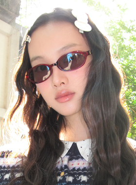 美式小框个性红色太阳镜女潮达人街拍时尚凹造型个性墨镜防紫外线