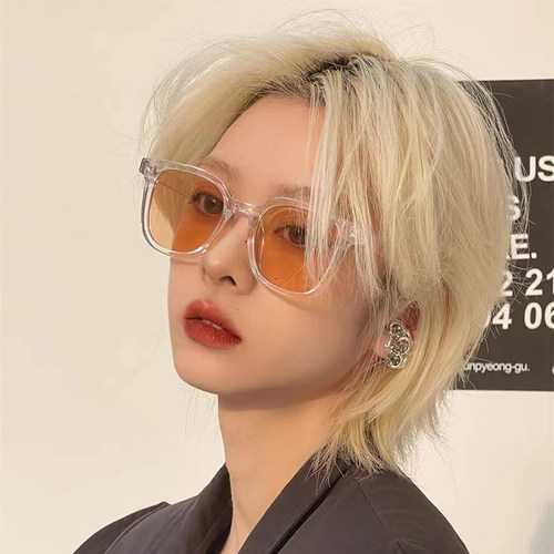 韩版透明茶色方框太阳镜女高级感网红方圆脸显瘦夏季素颜个性墨镜 - 图0