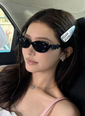 韩系小香风猫眼时髦墨镜女方圆脸高级感防紫外线时尚蝴蝶结太阳镜